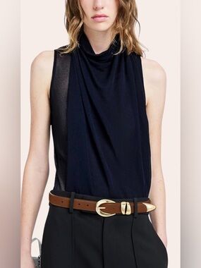 Women's Brown Leather Belt with Gold Hardware